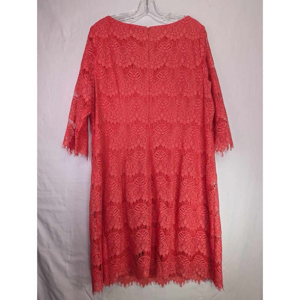 Jessica Howard Lace Cocktail Dress Coral Lined 3/4 Sleeve Plus Size 16W - Picture 9 of 9